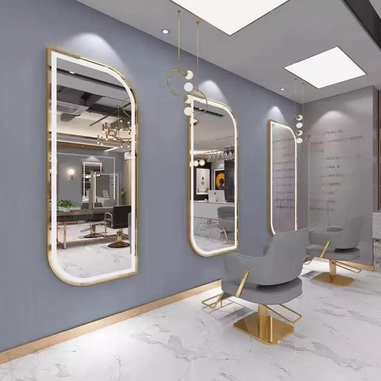 Rounded rectangle LED mirror with HD tempered glass and elegant frame.